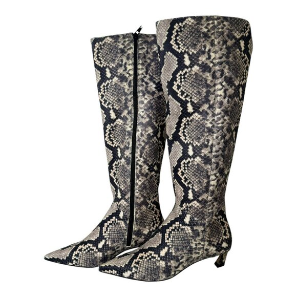 NWT Gianni Bini Gianna Wide Calf Leather Snake Print Kitten Heel Tall Boots7 5M - Picture 2 of 12